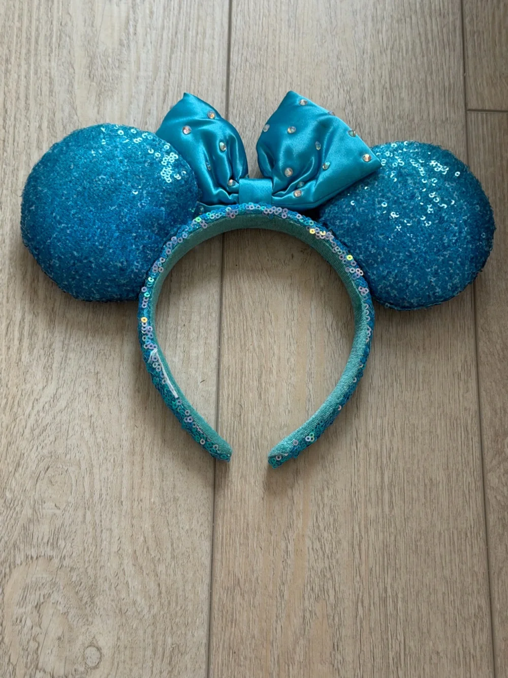 Sequined Teal Disney Mickey Ears Headband with Bow